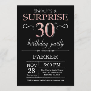Invitation Surprise 30e anniversaire Noir et Rose Or rose
