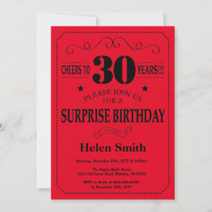 Invitation surprise 30e anniversaire Noir et Rouge