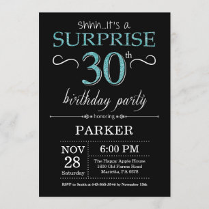 Invitation surprise 30e anniversaire Noir et Turqu