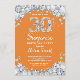 Invitation Surprise 30e anniversaire Orange et Silver Diamond