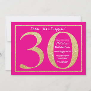 Invitation Surprise 30e Anniversaire Paillettes Rose Chaud et