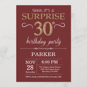 Invitation Surprise 30e anniversaire Parties scintillant de B