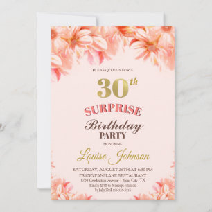 Invitation Surprise 30e anniversaire Pink Gold Floral Party