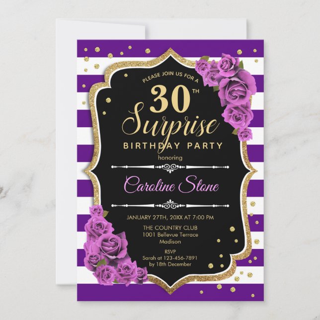 Invitation Surprise 30e anniversaire - Purple Gold (Devant)