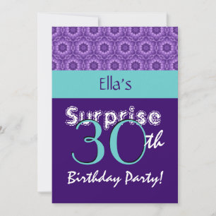 Invitation SURPRISE 30e anniversaire Purpleand Turquoise G805
