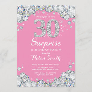 Invitation Surprise 30e anniversaire rose et diamant d'argent