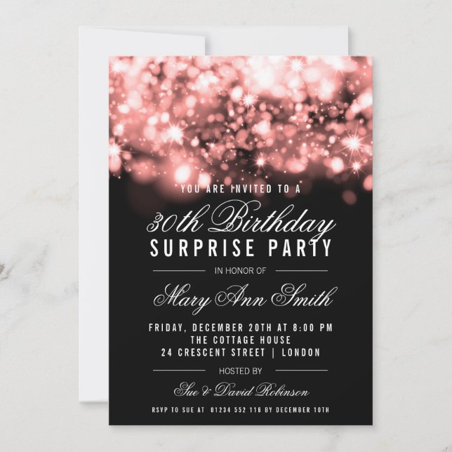 Invitation Surprise 30e anniversaire Rose Lumières d'éclabous (Devant)