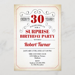 Invitation Surprise 30e anniversaire - Rouge Blanc Noir