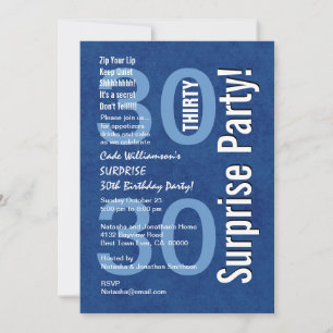 Invitation SURPRISE 30e anniversaire Royal Blue Grunge modern
