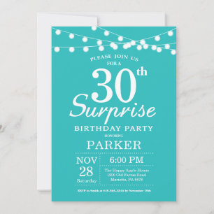 Invitation Surprise 30e Anniversaire Sarcelle Aqua Turquoise