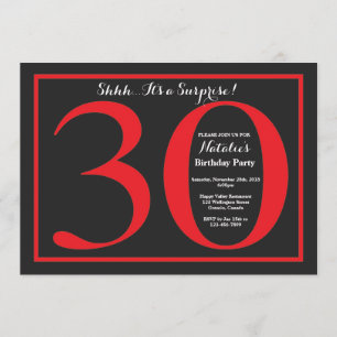 Invitation Surprise 30e anniversaire Tableau noir et rouge
