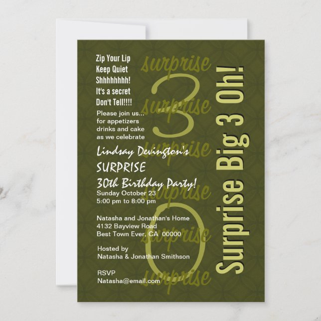 Invitation SURPRISE 30e anniversaire teintes de vert W144 (Devant)