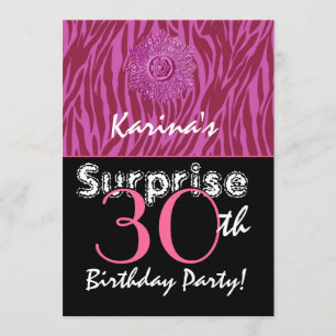 Invitation SURPRISE 30e anniversaire Zèbre rose et vin G400