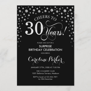 Invitation Surprise 30e fête d'anniversaire - Argent noir