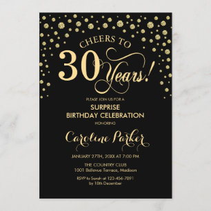 Invitation Surprise 30e fête d'anniversaire - Gold Black