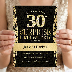 Invitation Surprise 30e fête d'anniversaire - Gold Black