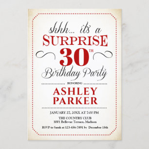 Invitation Surprise 30e fête d'anniversaire - Noir rouge blan
