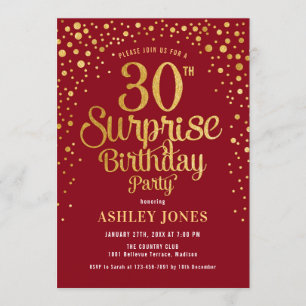 Invitation Surprise 30e fête d'anniversaire - Rouge & Or