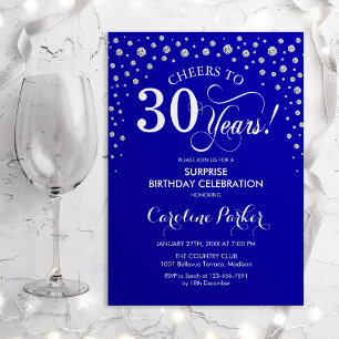 Invitation Surprise 30e fête d'anniversaire - Royal Blue Silv