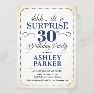 Invitation Surprise 30e fête d'anniversaire - White Navy