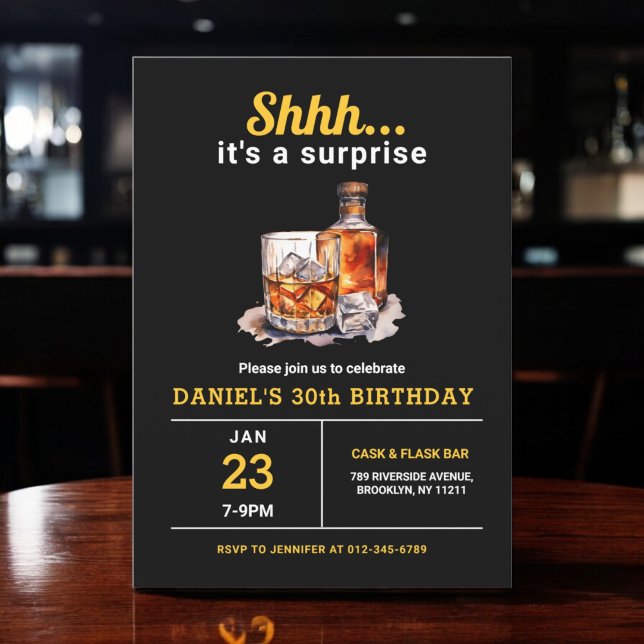 Invitation Surprise 30e Whiskey Bourbon fête d'anniversaire (Créateur téléchargé)
