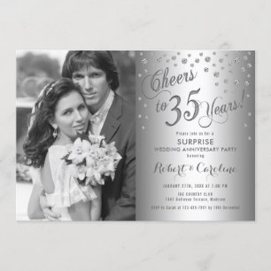 Invitation Surprise 35e Anniversaire avec Photo - Argent