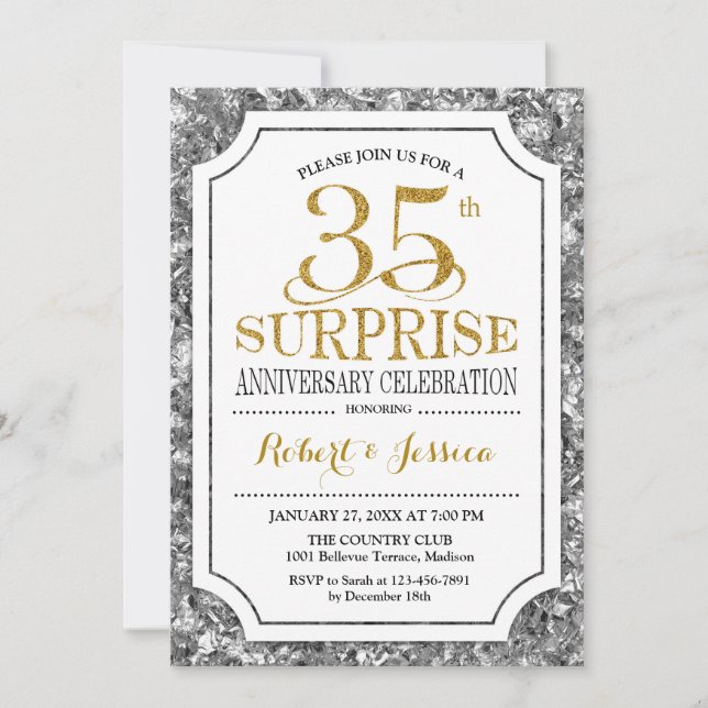 Invitation Surprise 35e anniversaire de mariage - Argent Or (Devant)