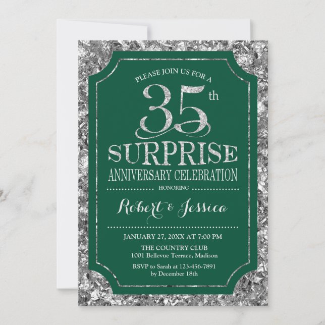 Invitation Surprise 35e anniversaire de mariage - Vert Argent (Devant)