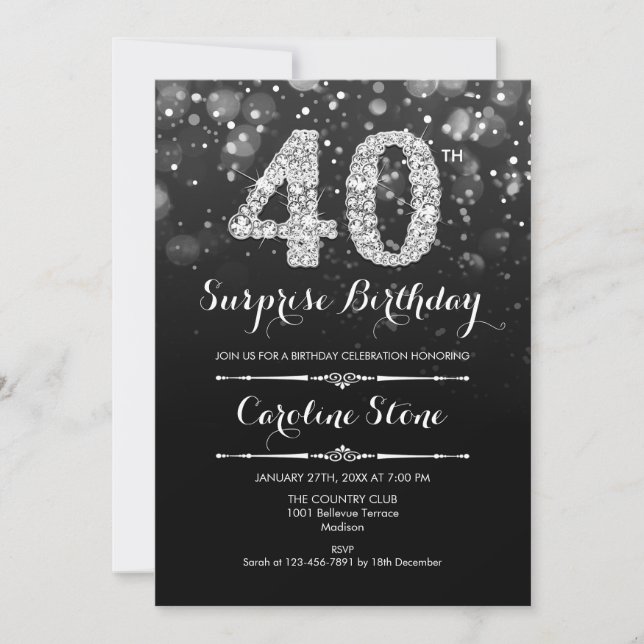 Invitation Surprise 40e anniversaire - Argent noir (Devant)