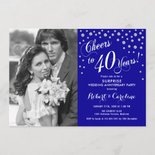 Invitation Surprise 40e anniversaire avec photo - Bleu argent