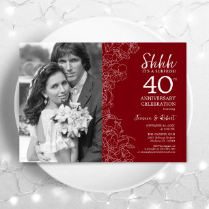 Invitation Surprise 40e anniversaire avec photo - Rouge Blanc