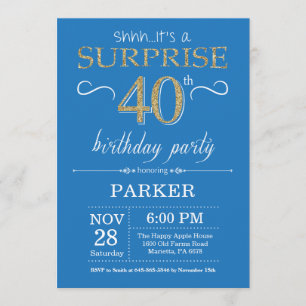 Invitation surprise 40e anniversaire Bleu et or