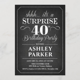 Invitation Surprise 40e anniversaire - Chalkboard noir blanc