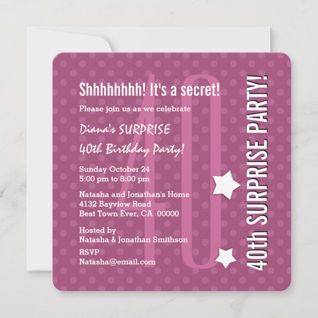 Invitation SURPRISE 40e anniversaire DARK PINK Pois V04D (Devant)