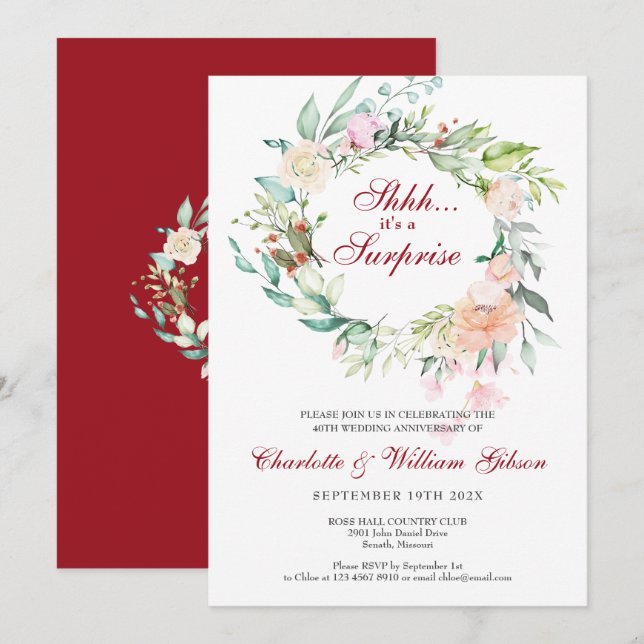 Invitation Surprise 40e anniversaire de mariage de rubis (Devant / Derrière)
