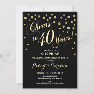 Invitation Surprise 40e anniversaire de mariage - Noir & Or