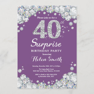 Invitation Surprise 40e anniversaire Diamant mauve et argent
