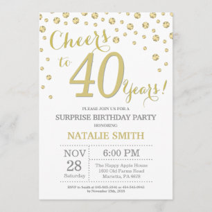 Invitation Surprise 40e anniversaire Gold Parties scintillant