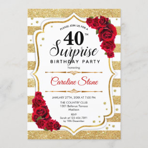 Invitation Surprise 40e anniversaire - Gold White Red