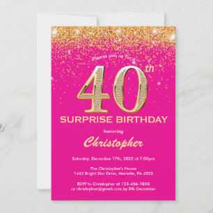 Invitation Surprise 40e anniversaire Hot rose et Parties scin