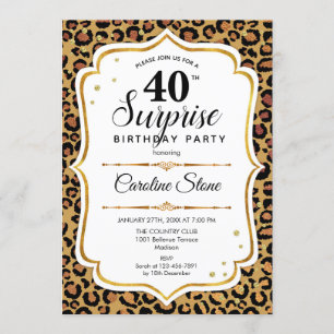 Invitation Surprise 40e anniversaire - Leopard Gold White