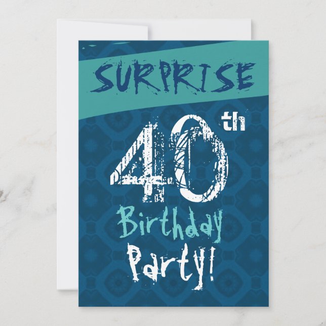 Invitation SURPRISE 40e anniversaire Modèle bleu et aquatique (Devant)