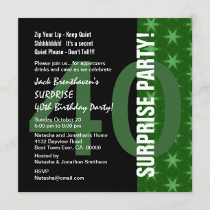 Invitation SURPRISE 40e anniversaire Modern Green Stars G320