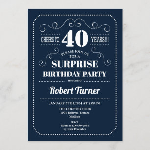 Invitation Surprise 40e anniversaire - Navy Blue