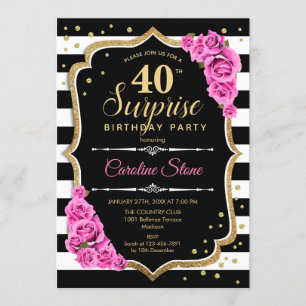 Invitation Surprise 40e anniversaire - Noir blanc rose