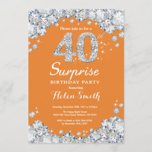 Invitation Surprise 40e anniversaire Orange and Silver Diamon