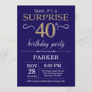 Invitation Surprise 40e anniversaire Parties scintillant bleu