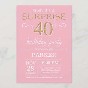 Invitation Surprise 40e anniversaire Parties scintillant rose