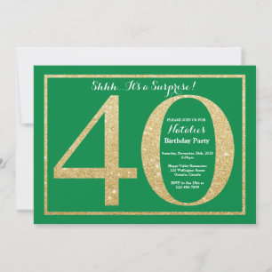 Invitation Surprise 40e anniversaire Parties scintillant vert