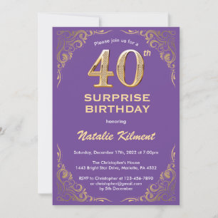Invitation Surprise 40e anniversaire Parties scintillant viol